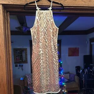 Lulu's Gold and Cream Sequin Mini Dress